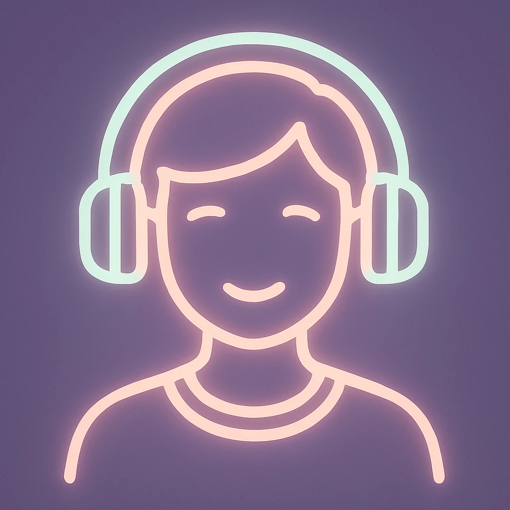 person with short hair and headphones, soft line avatar style, gentle lines and pastel hues emoji
