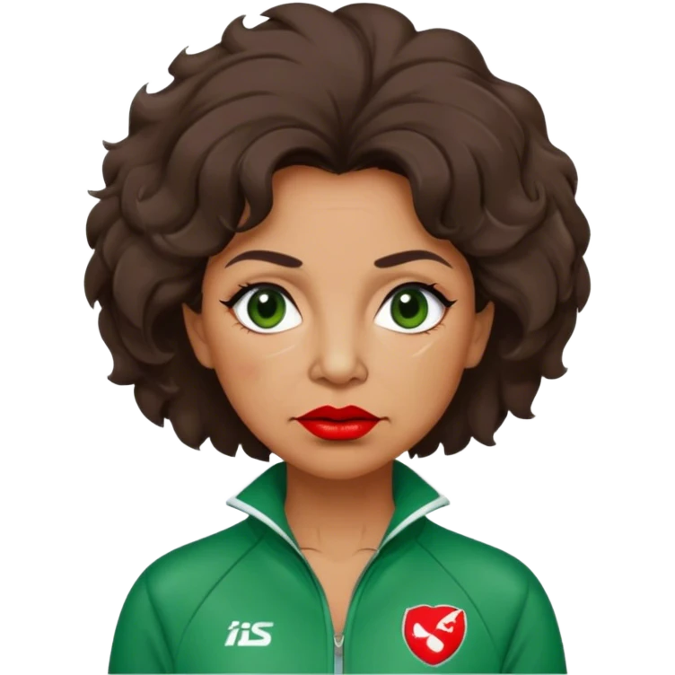 Han Mi-nyeo : Age: Late 60s
Appearance: A crazy middle-aged woman with wrinkles, frizzy, messy dark brown hair and dramatic red lipstick.
Outfit: Green player tracksuit emoji