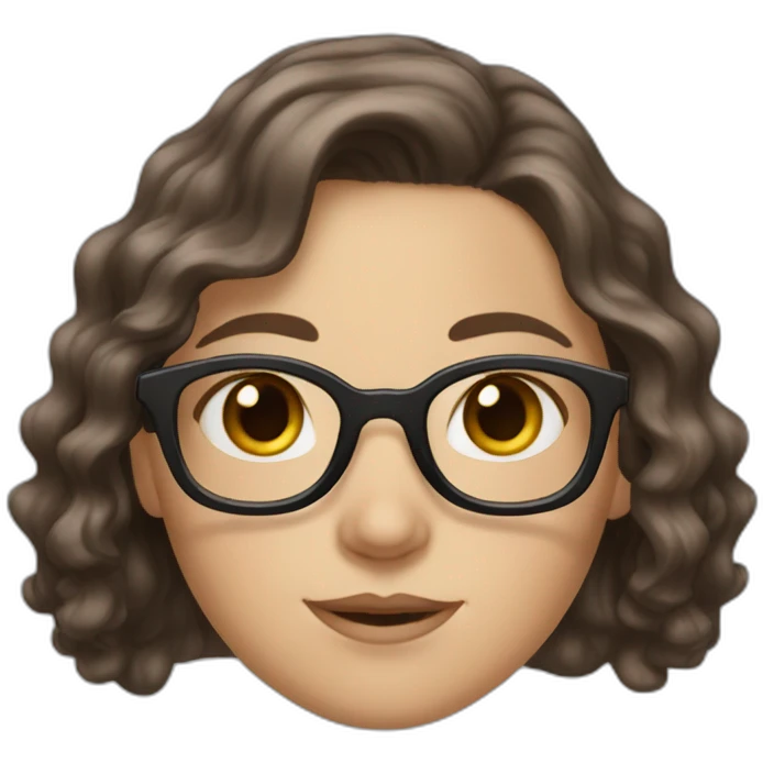 White Girl with wavy dark brown long hair, brown eyes and glasses emoji