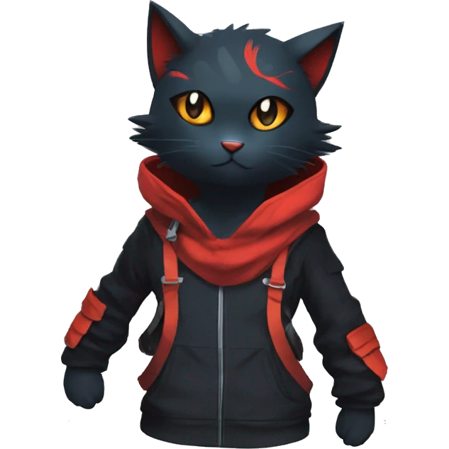 Edgy Shy Anthro Ninja cool pretty dark Litten-Pokémon-cat-fursona-animal techwear emoji