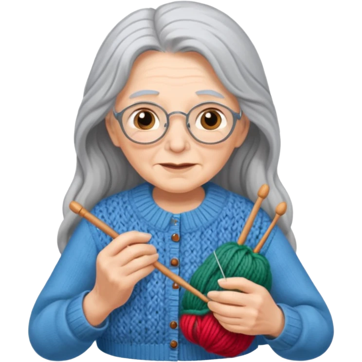 elderly women  working knitting in long hair emoji