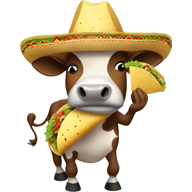 Cow wearing sombrero and eating a taco emoji