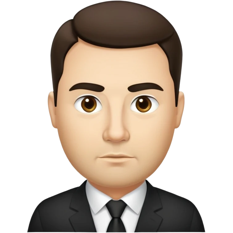 Very fuller-figured businessman with light brown complexion, pear-shaped face with wider jawline, professional demeanor, dark eyes, thick eyebrows, wide nose, short neat beard, short dark hair, wearing a black formal shirt emoji