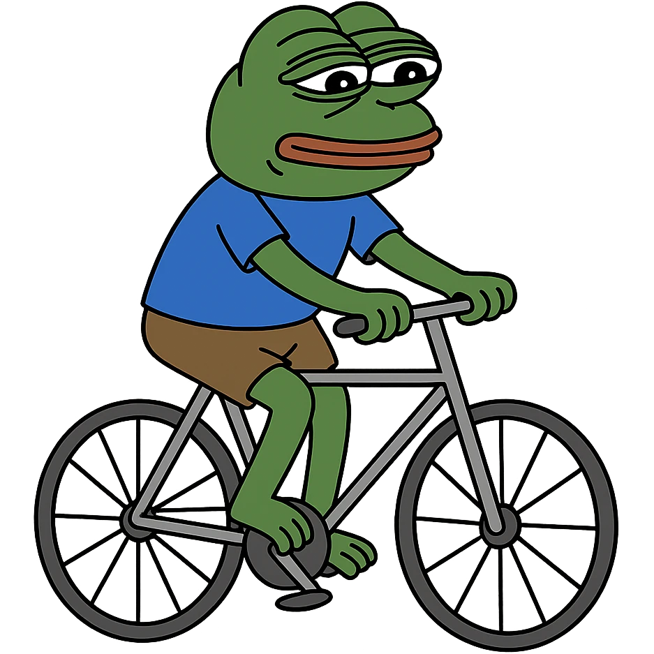 create a pepe riding bike, white background emoji