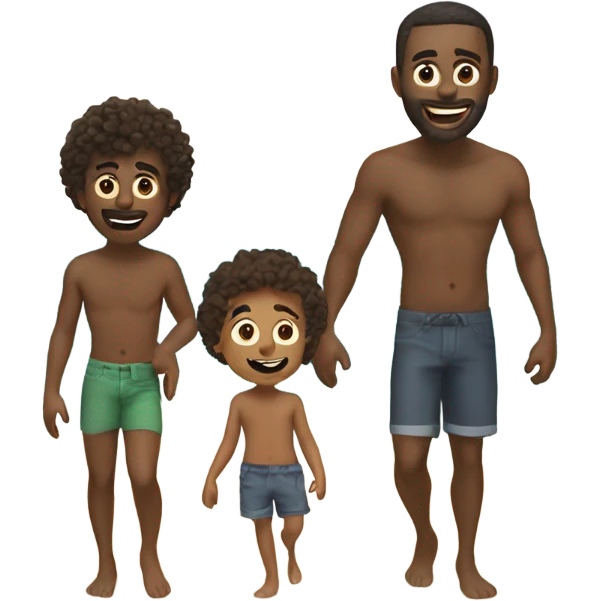 3 boys and their dad on the beach  emoji