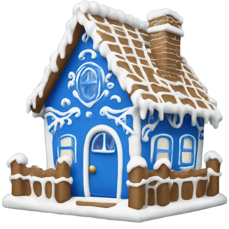 A blue and white gingerbread house emoji