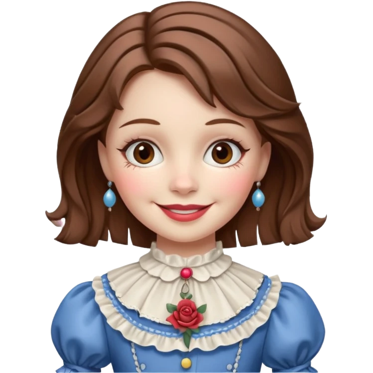 A marionette which is a girl with a brown hair and a beautiful smile emoji