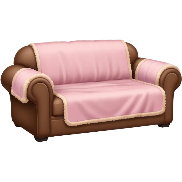 Brown soft sofa with a soft pink blanket on top of it emoji