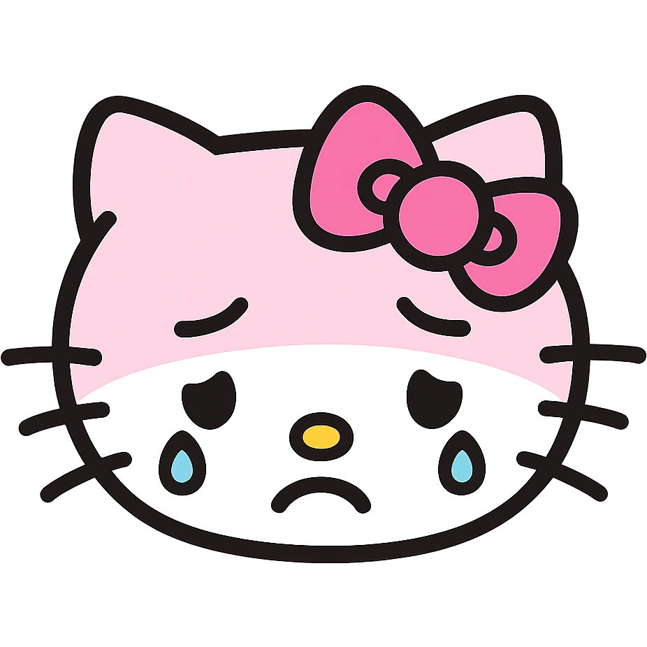 sad Hello Kitty emoticon, pink and white girly aesthetic, icon style emoji