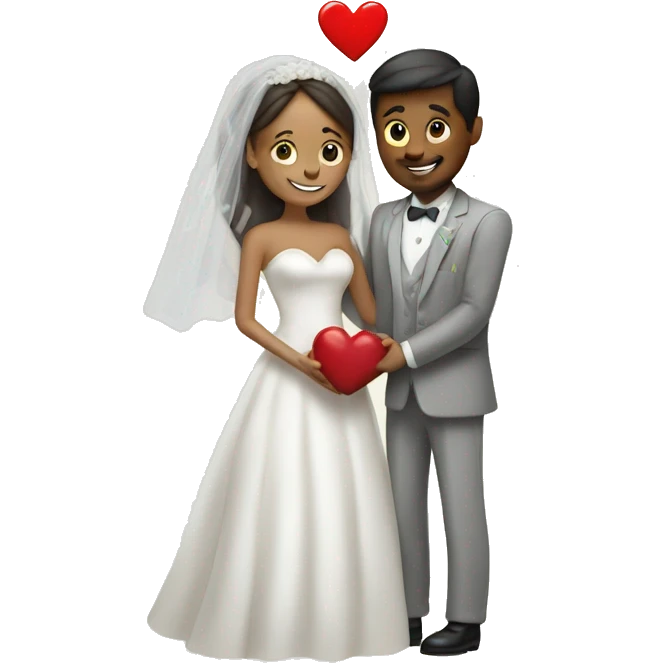 Bride and groom hugging with heart emoji