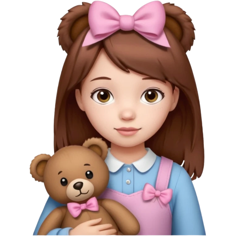 Girl child with bow in brown hair and plushie  emoji