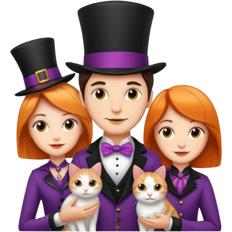 magician couple and their pet cat emoji