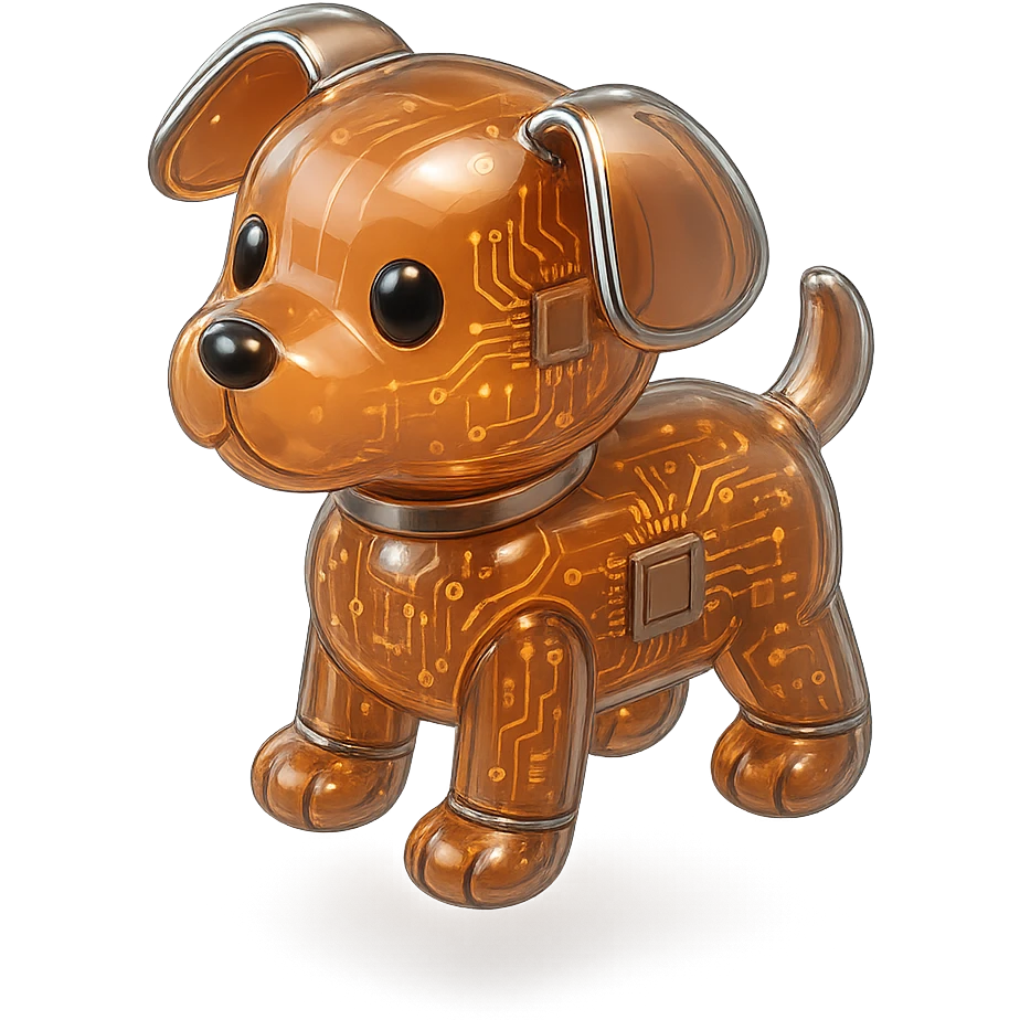 little dog, glossy circuit style, shiny surfaces, metallic details, futuristic look emoji