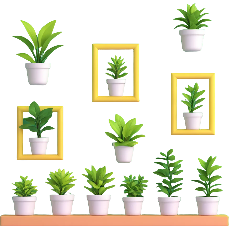 green bedroom plants with frames emoji
