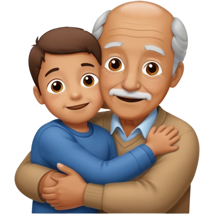 small kid hugging grandpa, happy and loving emoji