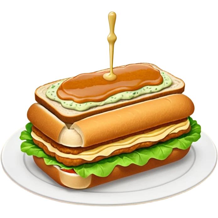 schnitzel sandwich: an oblong roll topped with a schnitzel, placed on a lettuce leaf, drizzled with remoulade, no cheese or other ingredients emoji