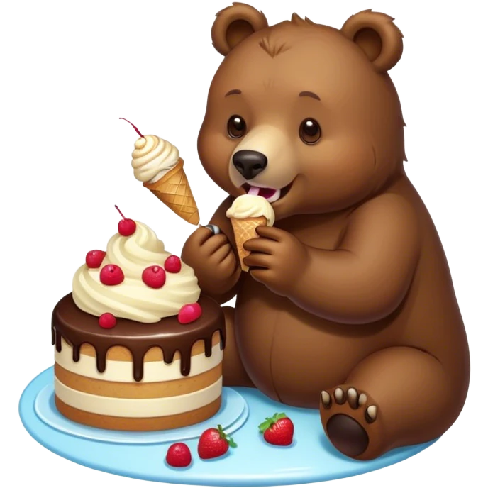 Bear eating cake and ice cream  emoji
