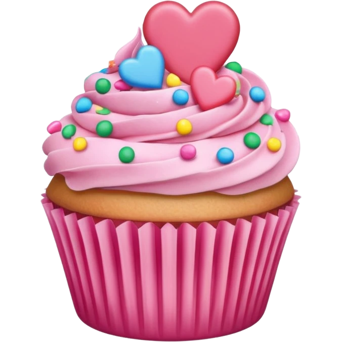 pink and rainbow cupcakes, pink hearts emoji