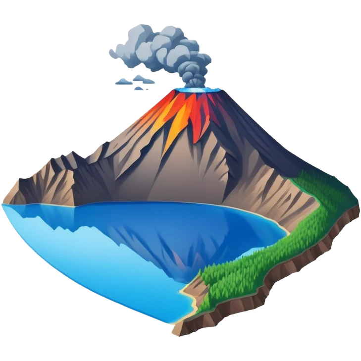 Changbai Mountain with crater lake Jilin, simplified emoji style with bold outlines and bright colors, cartoon style volcano with blue lake inside emoji