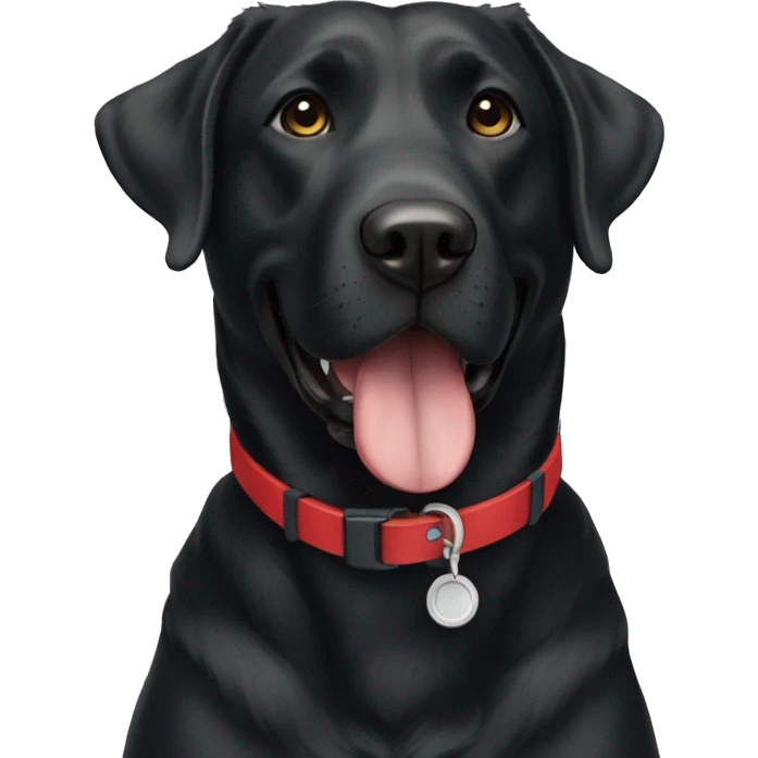 TWO happy adult BLACK labradors. one with a red collar and the other has a blue collar emoji