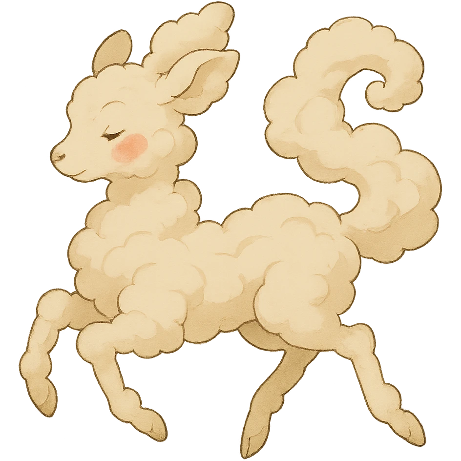 vanilla-colored cloud doe, floating with rosy cheeks and witch-like grace, ghibli style emoji
