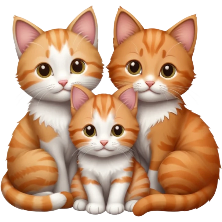 3 kittens cuddling together all different colours, the first one is grey and white, the second is ginger and white and the third is brown tabby and white emoji
