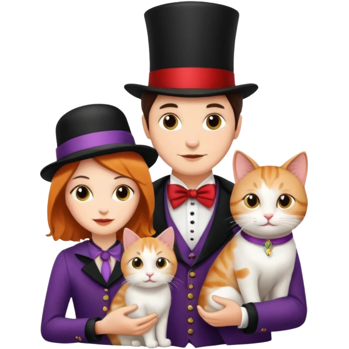 magician couple and their pet cat emoji