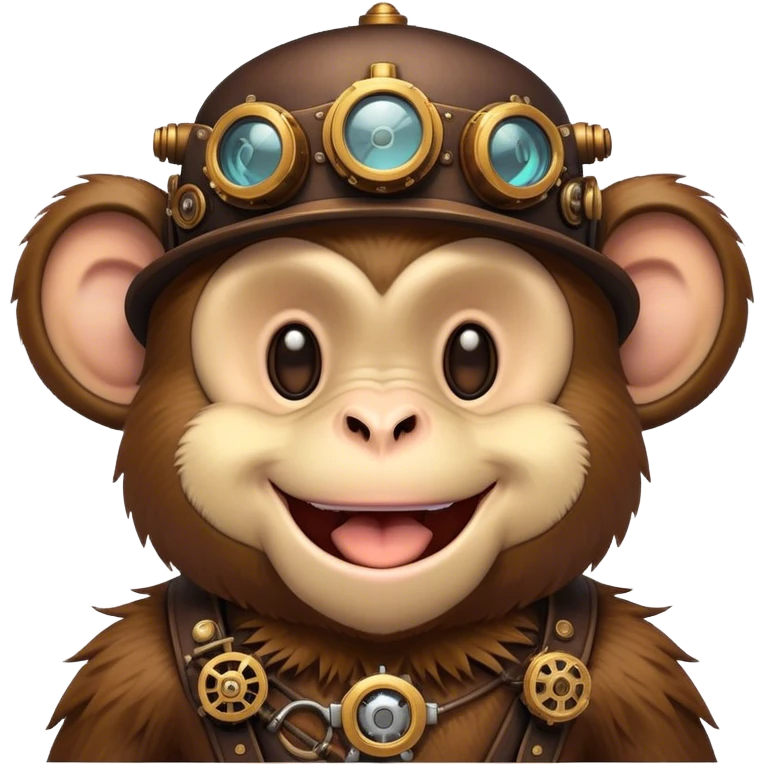 Steampunk style illustration depicting a happy monkey emoji