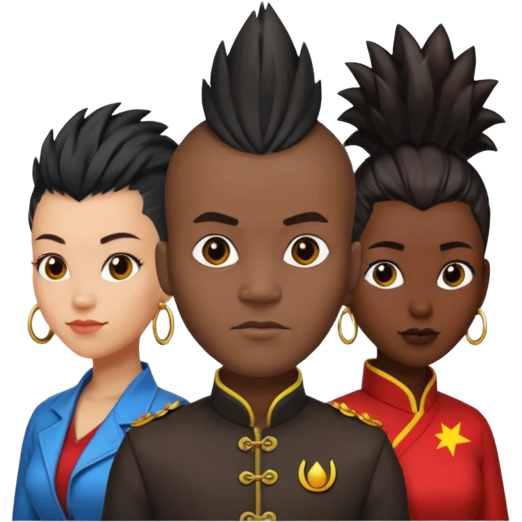 Black man with mohawk with two women one black one Chinese  emoji