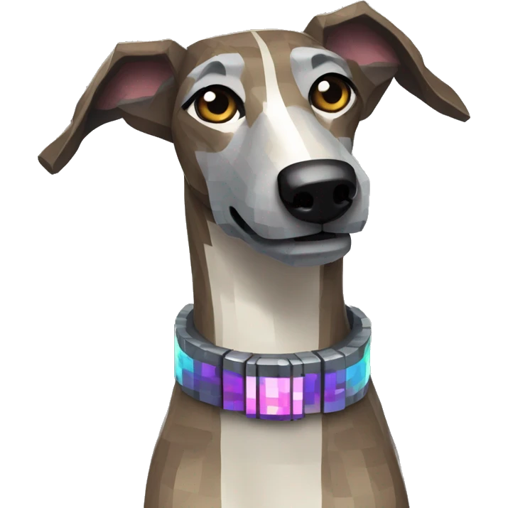 Minecraft pixel brindle greyhound running iridescent collar emoji