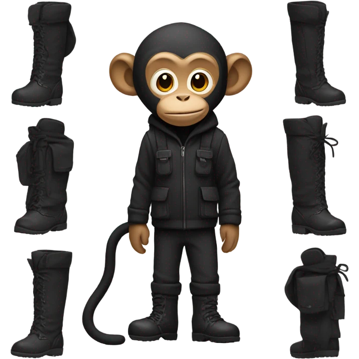 Monkey wearing black clothes black winter boots and a black backpack emoji