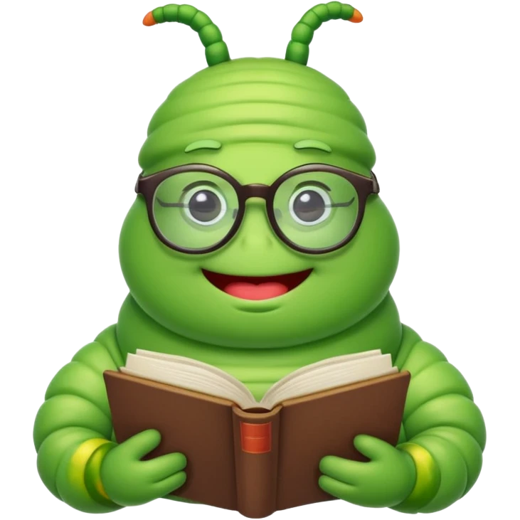 green fat Worm with glasses reading book emoji