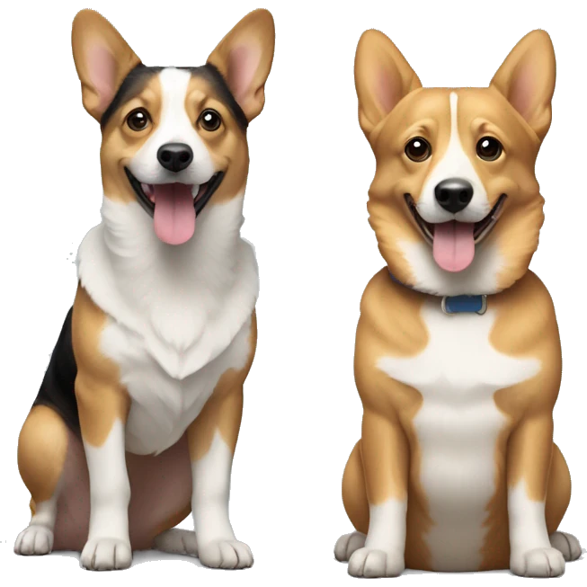 2 dogs together, one is a corgi, one is a small tan terrier  emoji