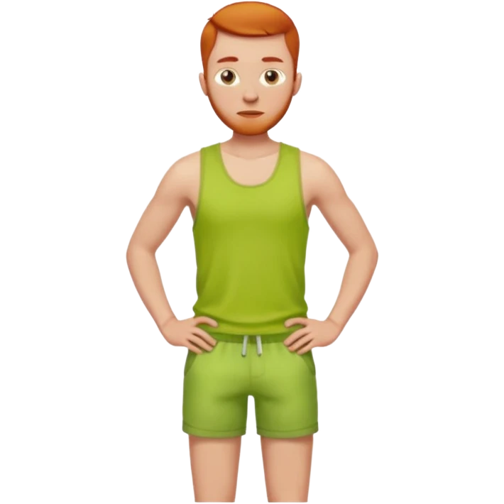 full silhouette of a redhead man with a buzzcut, wearing a lime tanktop and shorts, standing with hands on hips emoji