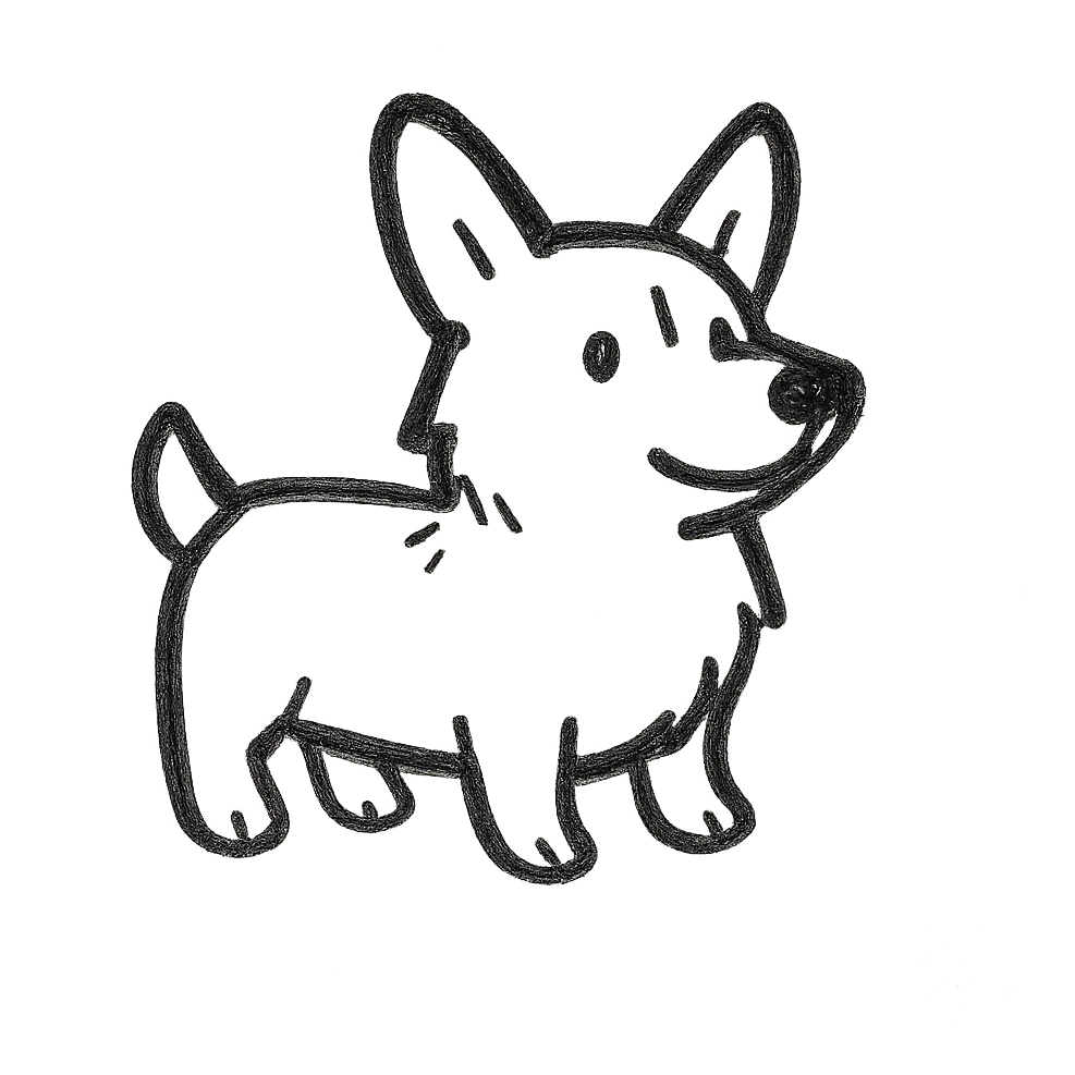 corgi, hand drawn black outline icon emoji