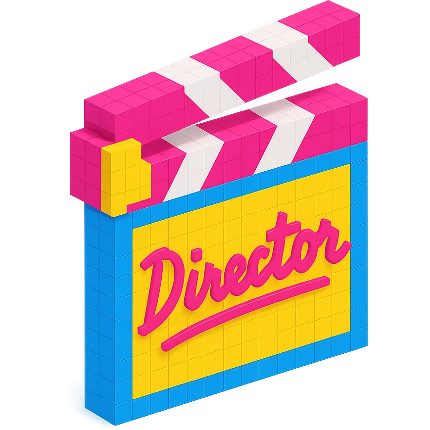 voxel style movie clapperboard with a bold director's signature, isometric view emoji