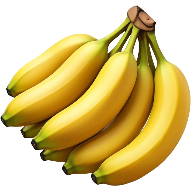 Cinematic bright yellow bananas, smooth peel with gentle curves, slightly ripened, stacked in a charming bunch, warm glowing background, soft and inviting. emoji