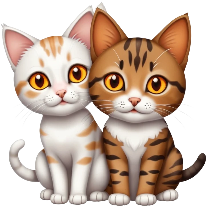 a brown tabby indian cat and a white kitten having black & brown spots emoji