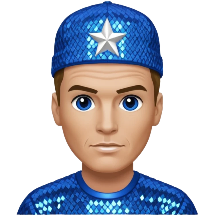 Vanilla Ice with dark blonde hair, blue sequin outfit emoji