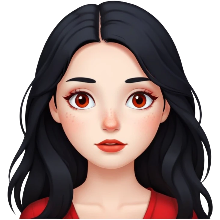 girl with long black hair, soft makeup, and red freckles across her cheeks emoji