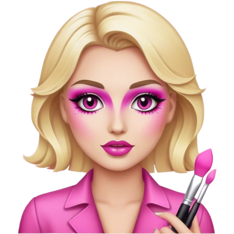 blonde makeup artist, pink makeup glam emoji