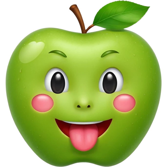 create a green apple with a face showing the tongue on IOS style emoji
