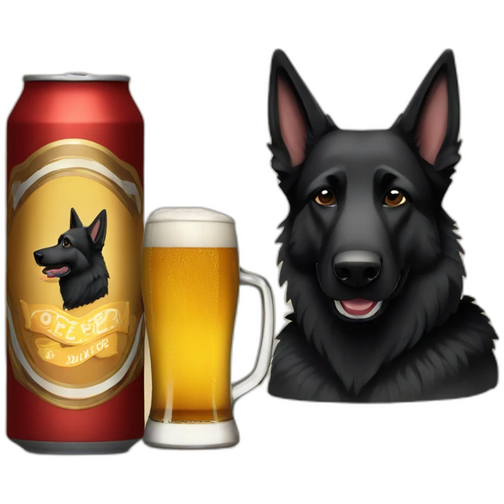All black German shepherd drinking old style beer emoji