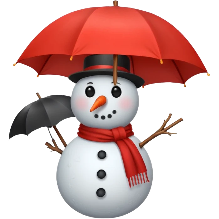 Snowman holding a red travelers umbrella emoji