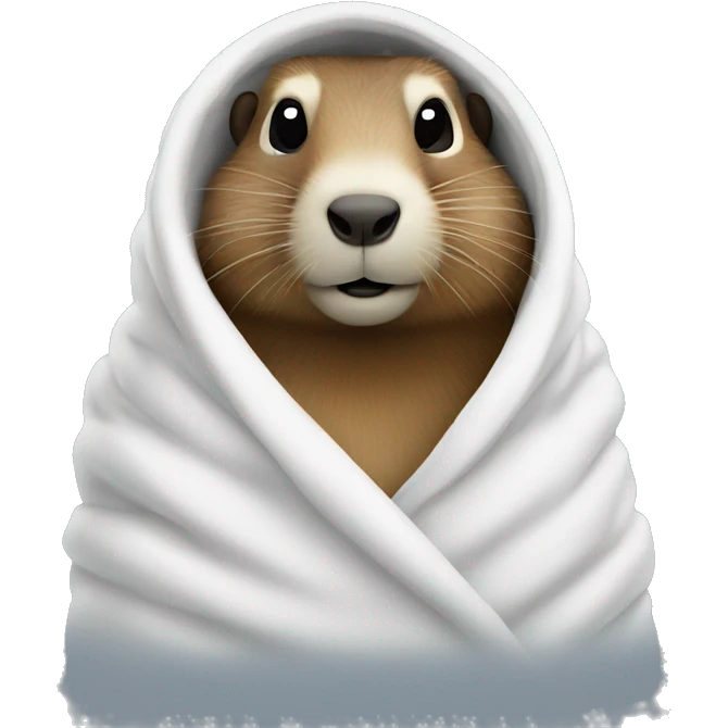 Marmot wrapped in a white blanket facing front emoji