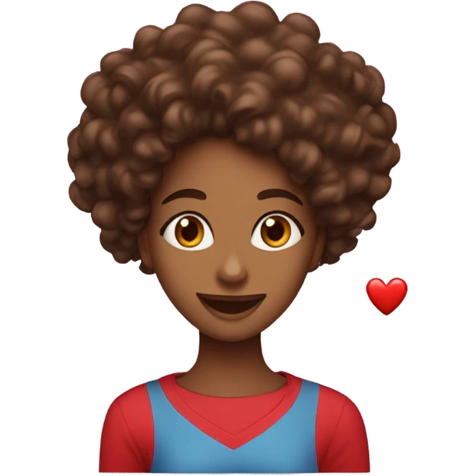 Light brown woman with beautiful long dark brown curly hair with a red happy Valentine’s Day t-shirt emoji