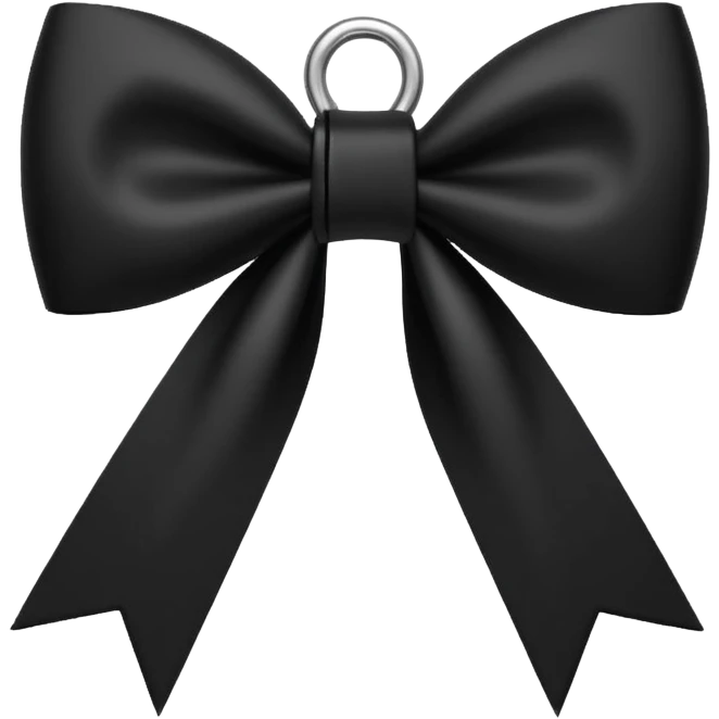 minimalist goth bow, matte black, sharp edges, small silver charm, modern dark aesthetic emoji