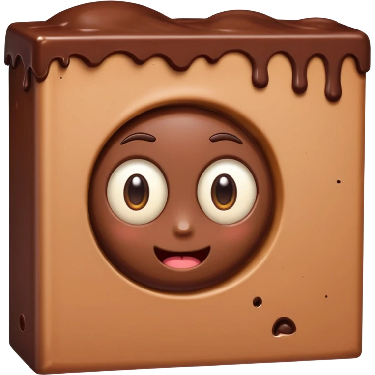 Cartoon chocolate mini pastry peeking from behind tiny wall, suspicious eyes, tiny chocolate smudges, chibi style, Twitch emoji style, transparent background, colorful
 emoji