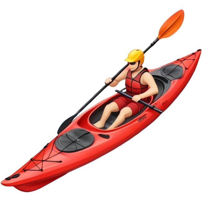 An icon showing a close-up of a kayak gliding over rippling water, with a double-bladed paddle in motion and splashes around. The sleek shape of the boat and dynamic strokes highlight the speed and precision of kayaking. Transparent background emphasizes the energy of the sport. emoji