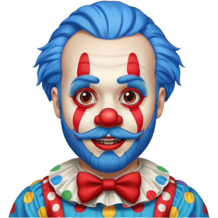 clown with beard, clown outfit, blue hair emoji